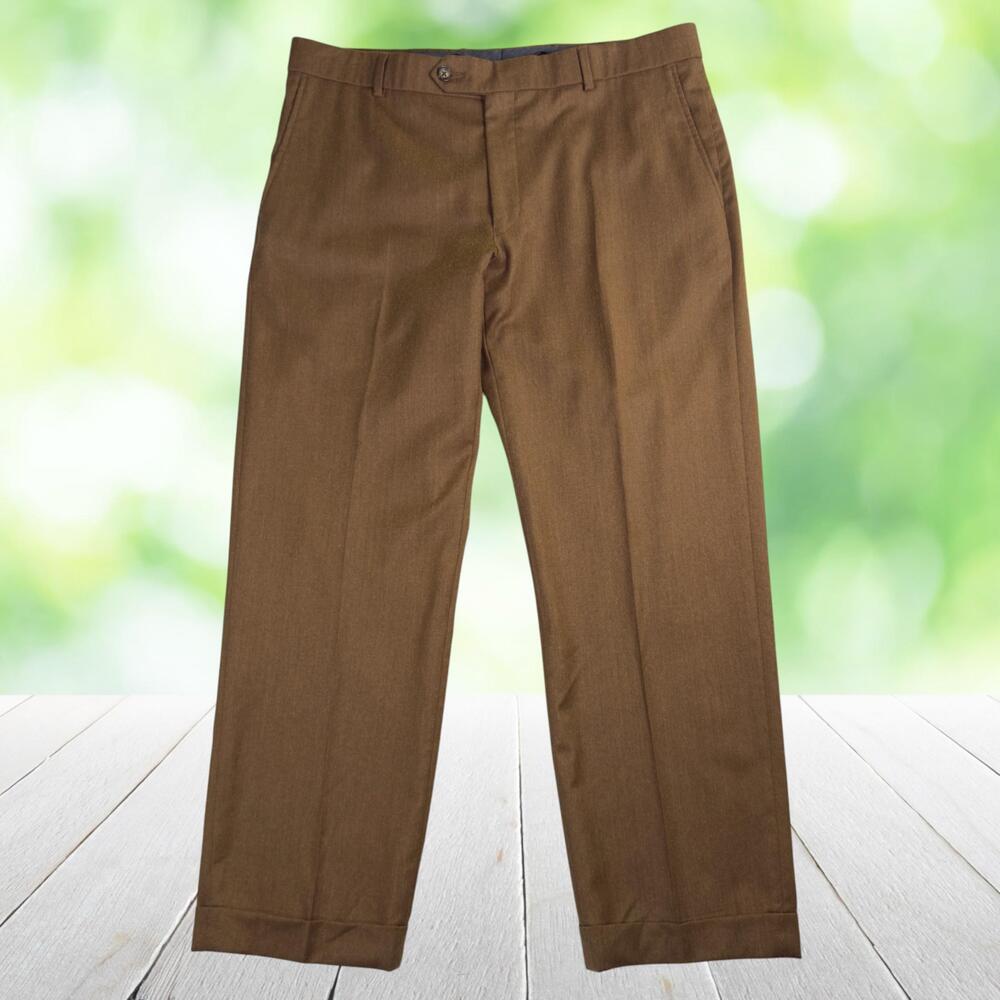 BALLIN Wool Cashmere Dress Pants Flat Front Cuffed Comfort-EZE Slacks 35x28